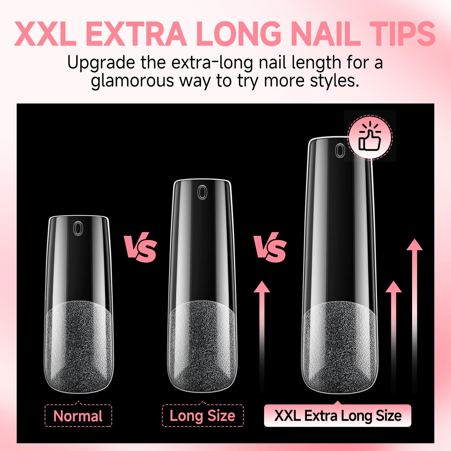 UNA GELLA Nail Tips Sqaure Extra Long Tapered Sqaure Nail Tips 504pcs XXL Clear Fake Nails Full Cover Square Gel Tips for Acrylic Nails Tips for Press on Nail Extensions Home DIY Salon 12 Sizes