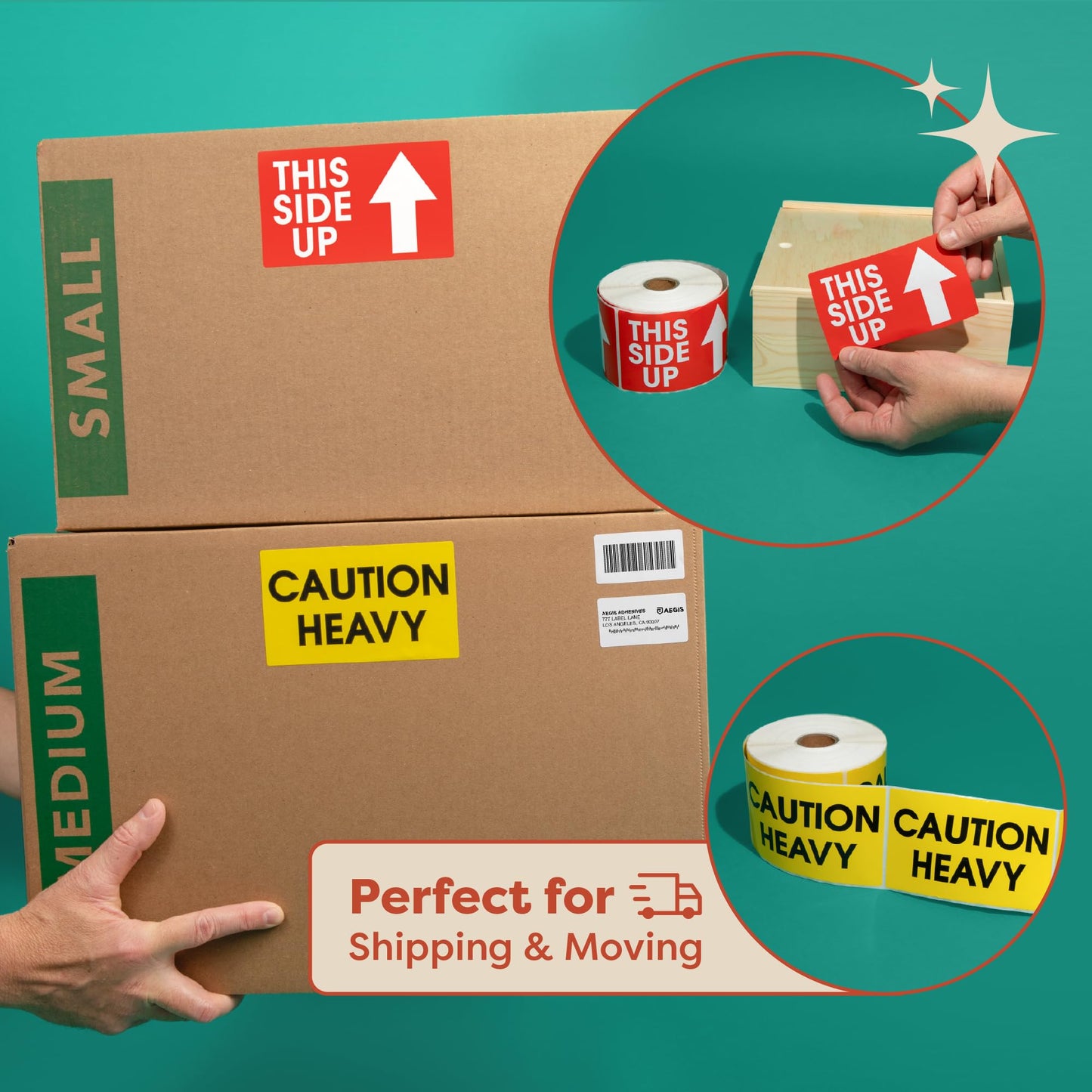 Aegis Adhesives - 3" X 5" This Side Up Arrow - Handle with Care (1 Roll, 500/Roll) Warning Shipping Labels