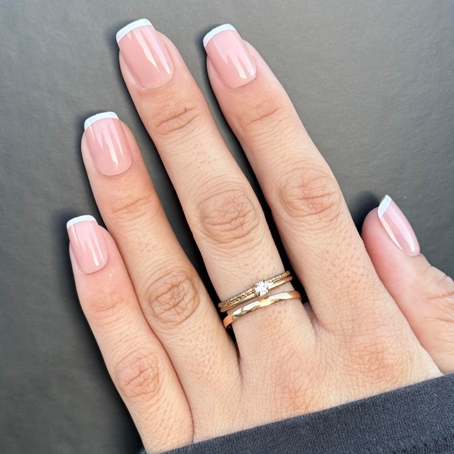 NATURAL FRENCH Press-On Nails by Lavaa Beauty | Short Square | Thin French Tip on Glossy Nude Base