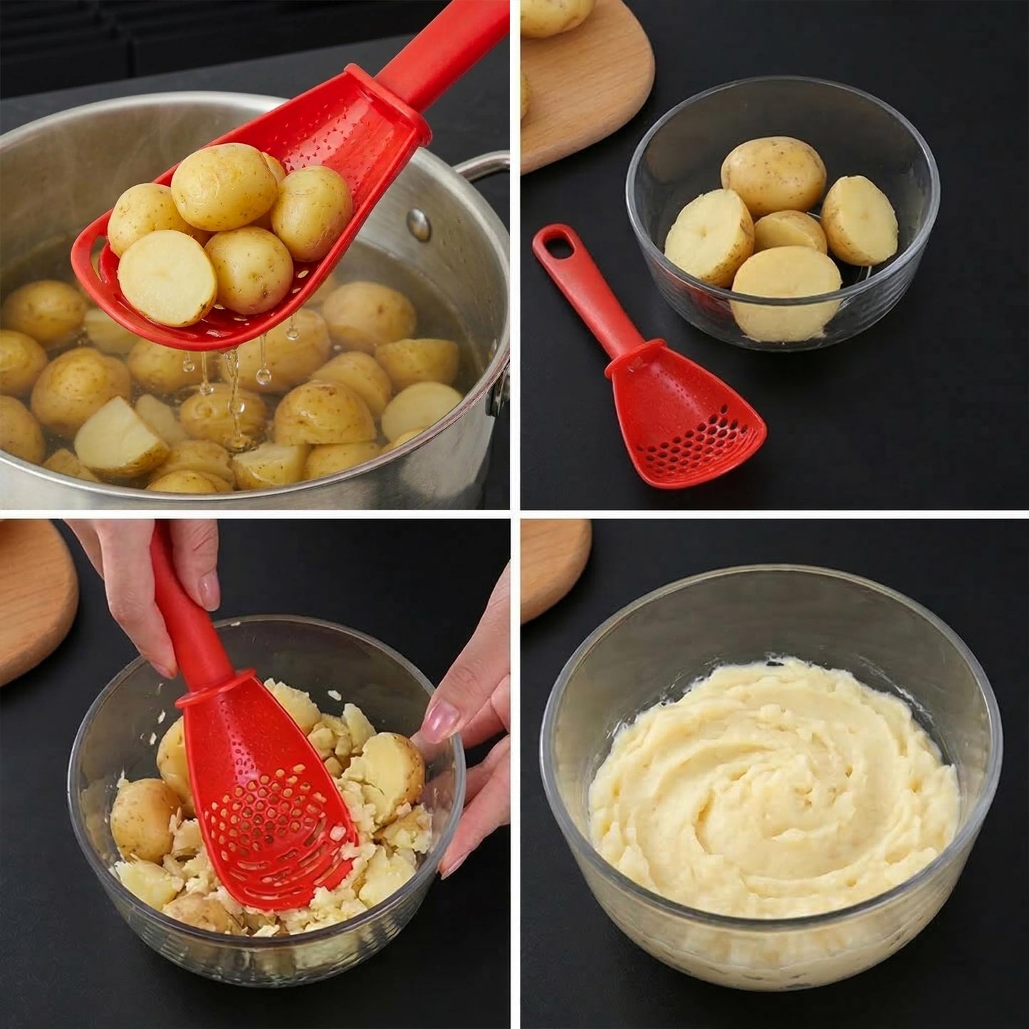 2 Pieces Multi Function Spoon Spatula Set, Multifunctional Kitchen Utensils, 6 in 1 Silicone Slotted Spoonula with Wood Handle, Non Stick Scratch Heat Resistant Design Cookware for Serving & Stirring