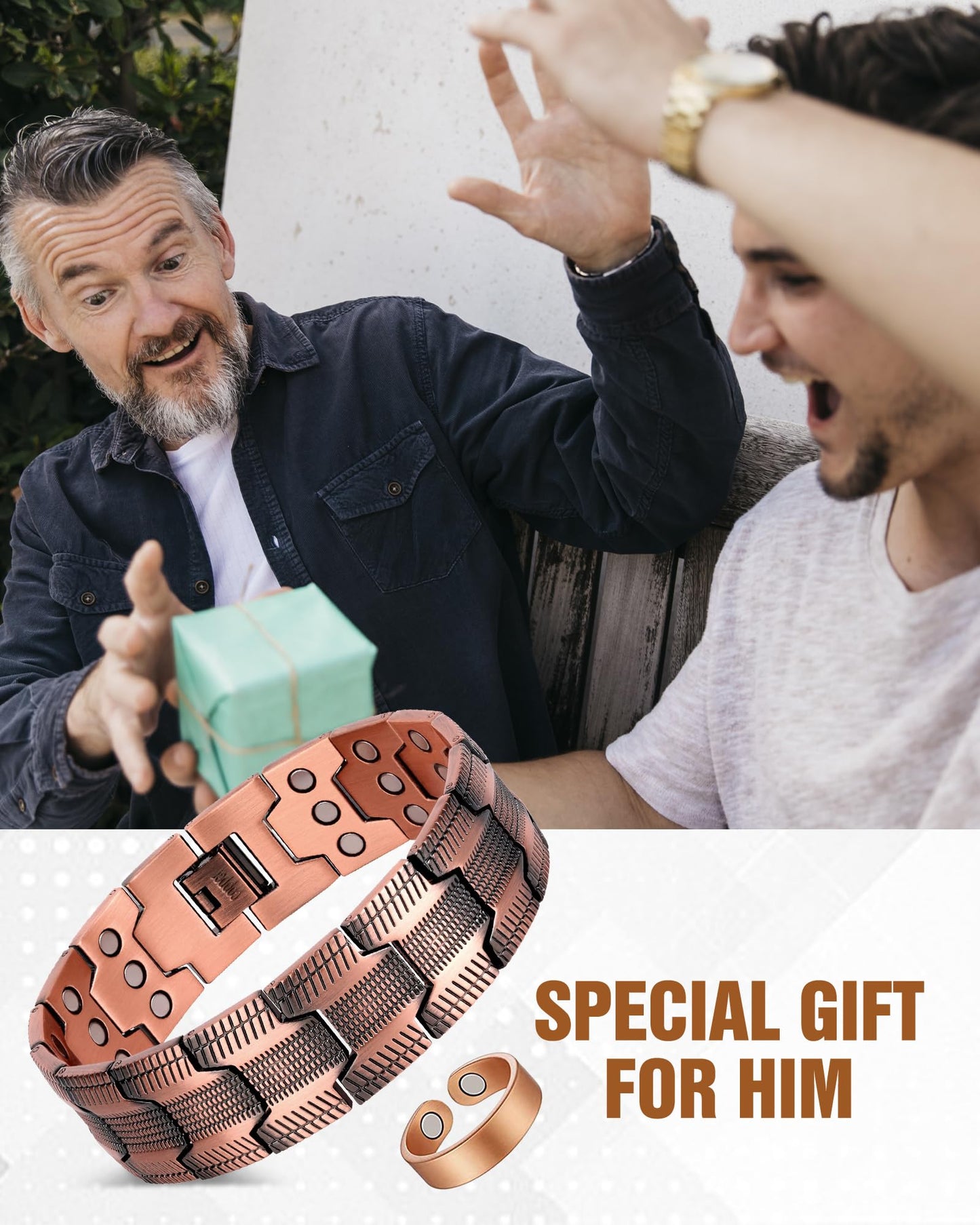 Jecanori Copper Bracelet for Men, 3X Strength Magnetic Bracelets for Men With Ring,Ideal Gift