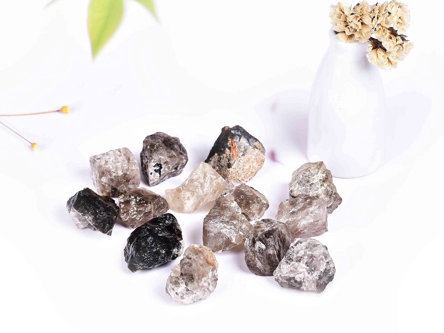 JIC Gem 12-16Pcs 0.7 Lbs irregular shape unpolished raw Madagascar natural Smoky Quartz Crystals and Healing Stones,0.32KG Gemstone Crystal Bulk rough Stones
