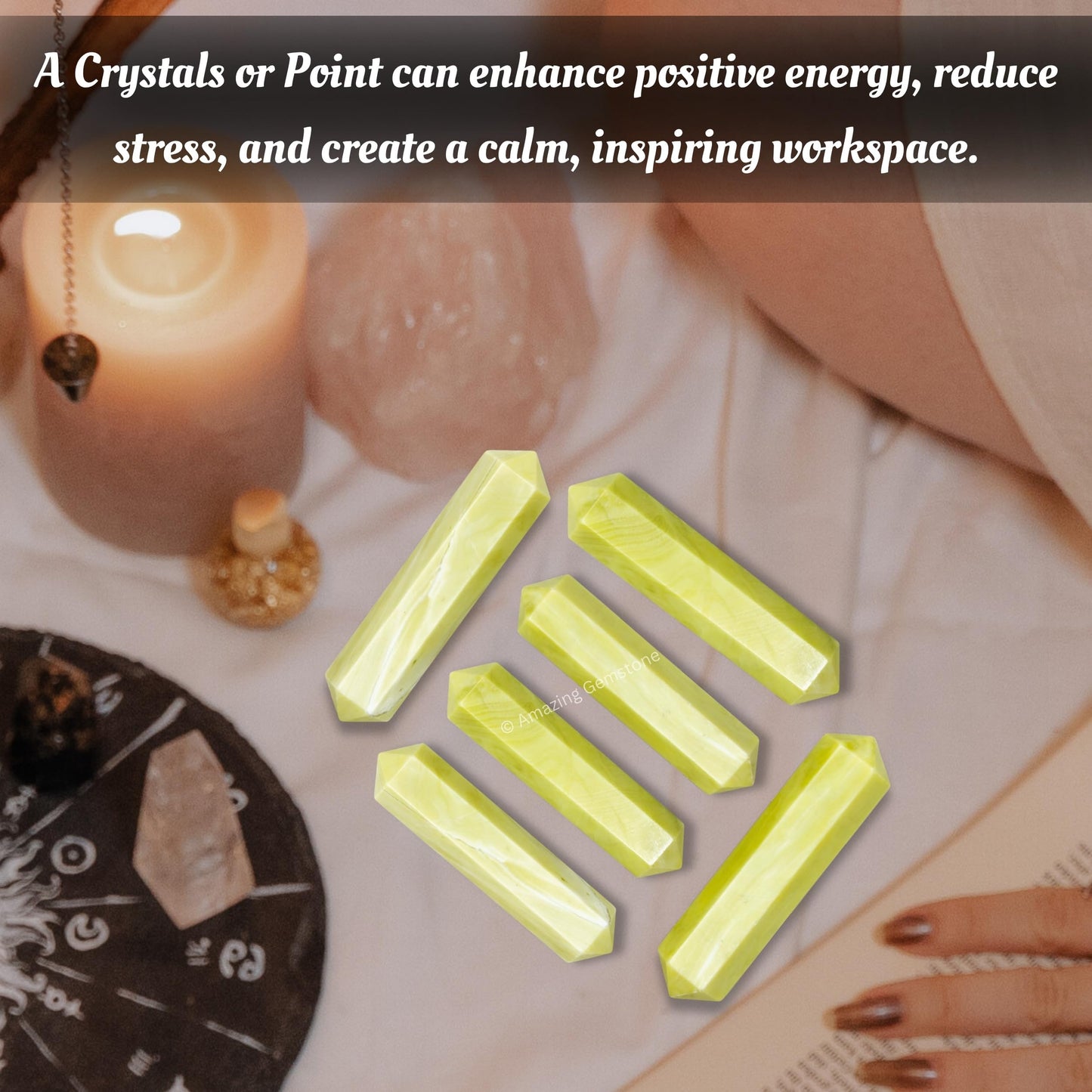 Amazing Gemstone Serpentine Crystal Points Bulk Healing Crystals - Pack of 3 Double Terminated Healing Wand Point Bulk Crystals for Crafts, Crystal Grid, DIY Work - Premium Crystals - Beginners Gifts