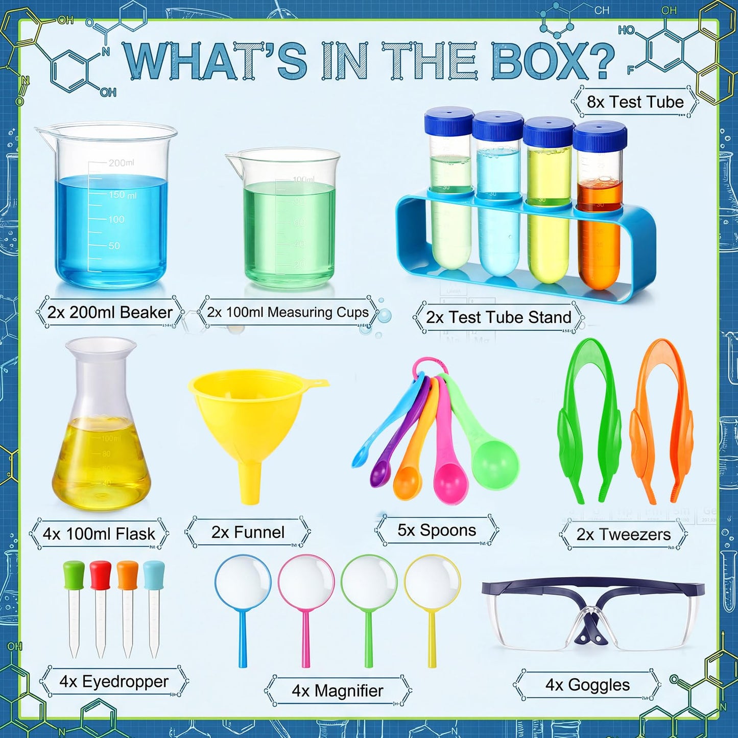 Copkim 39 Pcs Science Kits for Kids Educational Lab Science Experiments Early Learning Set Include Beakers and Test Tubes Droppers for Boys and Girls Birthday Party Gift