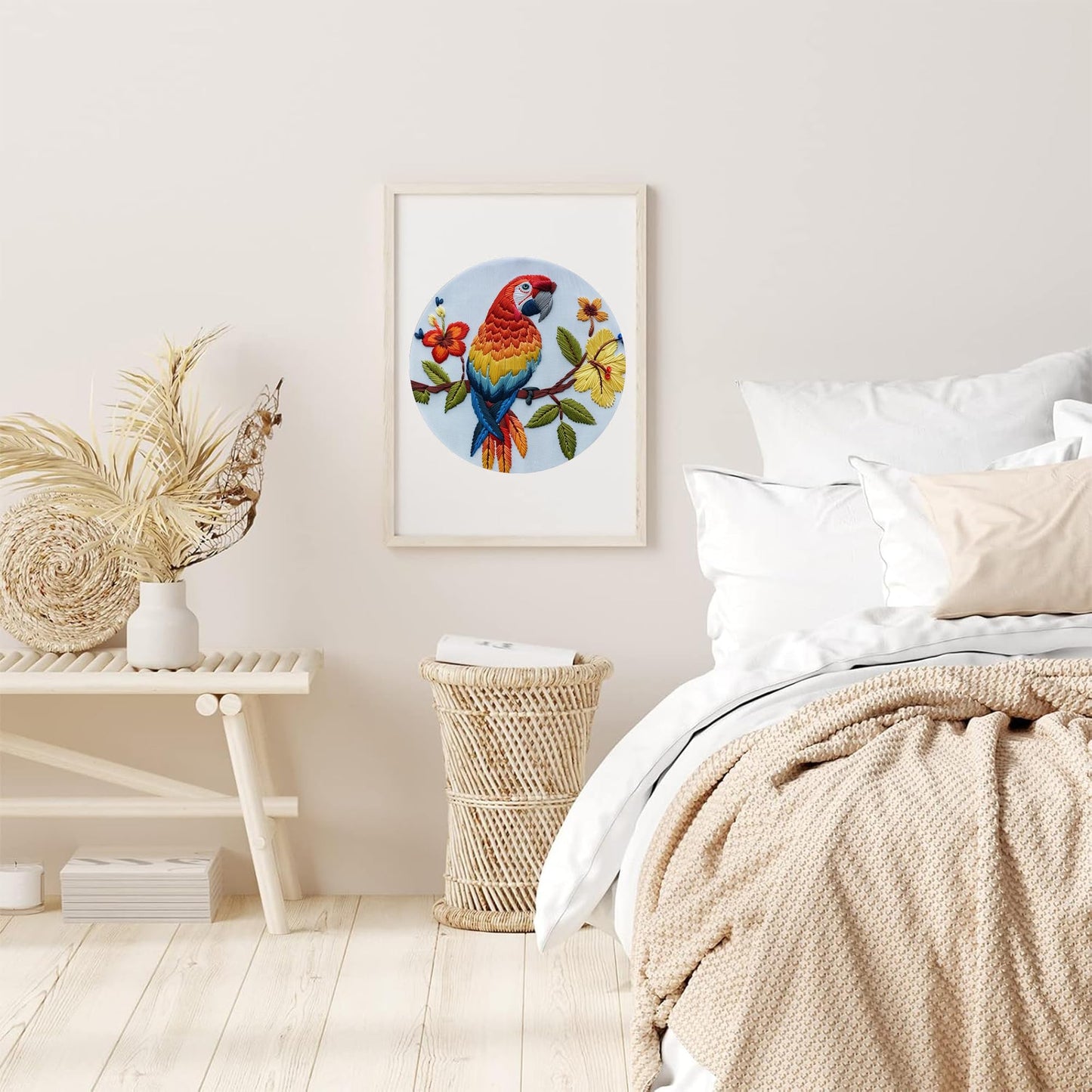 Huacan Embroidery Kits for Adults Beginner DIY Cross Stitch Stamped Animal Pattern Stitching Sewing Kit 1 Piece 7.9 x 7.9 Inch (Parrot)