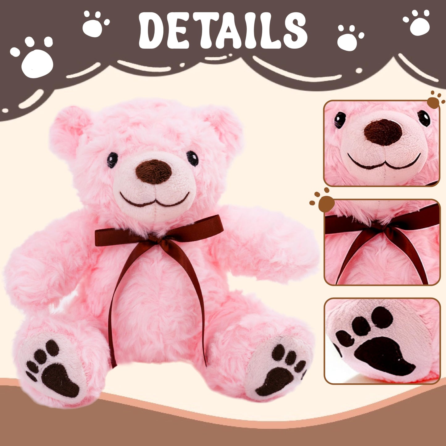 EEYQR 6Pcs Teddy Bear Stuffed Animals Bulk for Baby Shower, Small Stuffed Teddy Bear Plush, Bulk Bears Plush Toys for Baby Shower Party Decorations Christmas Valentine's Day (Brown, Pink)