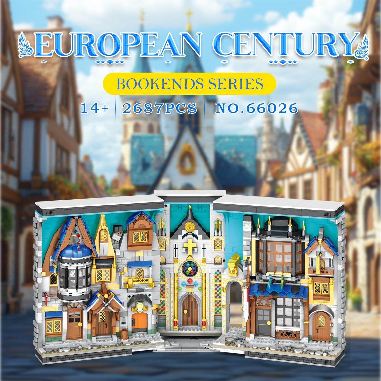 Reobrix Medieval Architecture Book Nook Building Set with Lights, European Century Street View Bookshelf Insert Decor, Bookshelf Diorama Building Blocks Kit, DIY Miniature House Model Kit
