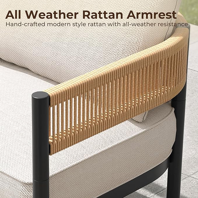 Grand patio 6-Piece Wicker Outdoor Furniture Set with Natural Thick Cushions and Coffee Table, Patio Sofa Conversation Set for Backyard, Balcony, Garden