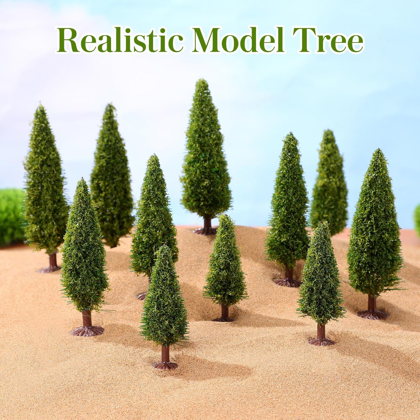 WRITWAA 15Pcs Mini Cedar Model Trees for Model Railroad Scenery Landscape Layout Small Green Trees for Diorama Kits and Miniature Train Accessories