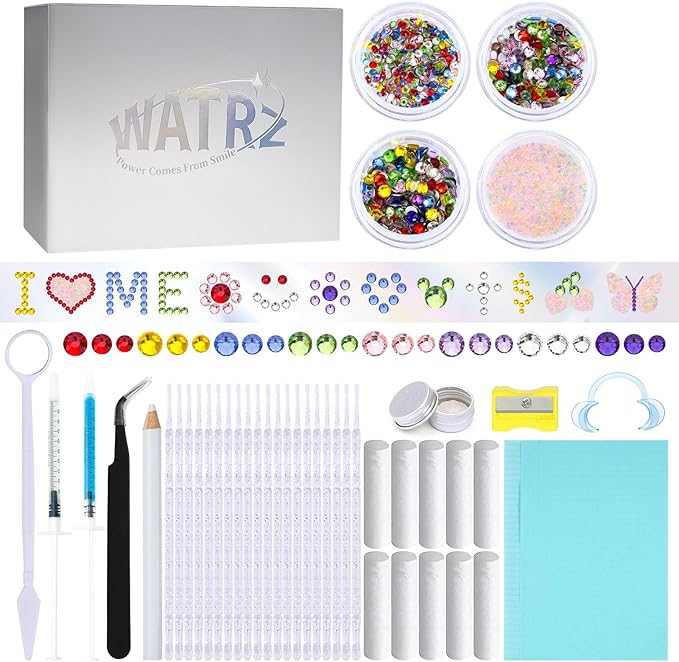 WATRZ Teeth Gem Kit,Tooth Gems Kit for Teeth DIY Crystals Tooth gem Jewel for Girls Y2K Fashionable Butterfly Love Cross Spider for Boys Harmless (Pink)