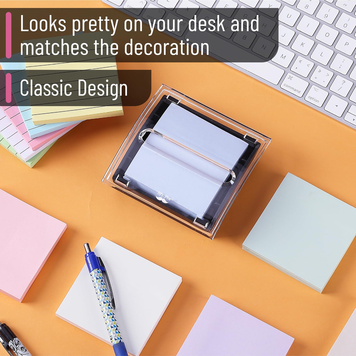 Mr. Pen- Pop Up Note Dispenser, 3" x 3", 2 Pack, Black Base, Clear Top, Sticky Note Dispenser, Sticky Note Holder for Desk