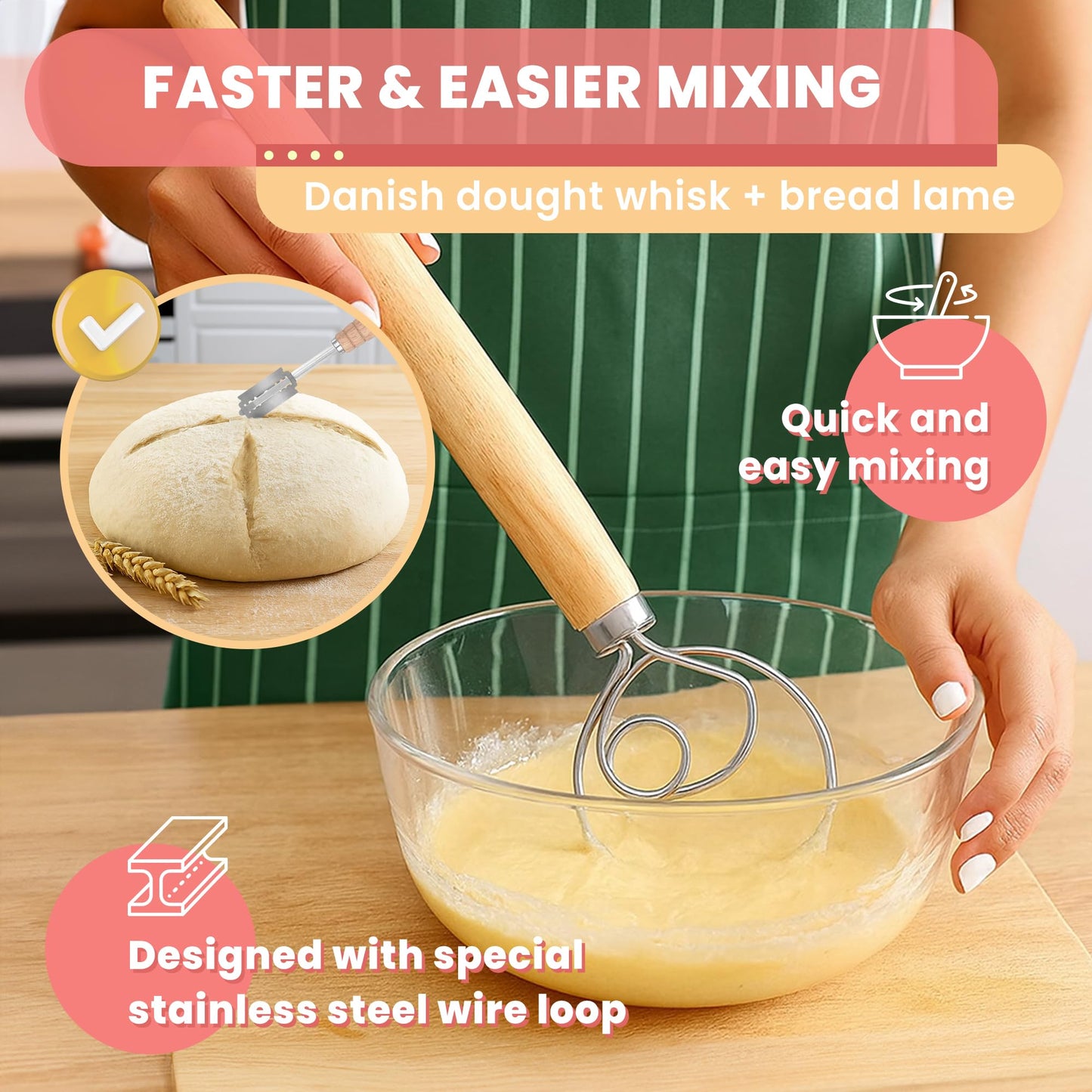 Complete Sourdough Starter Kit, Sourdough bread baking supplies, Great Gift Beginners Bread Makers 24oz Fermentation Jar 9" and 10" Silicone Banneton Bread Proofing Basket, sour dough Whisk,18 in 1