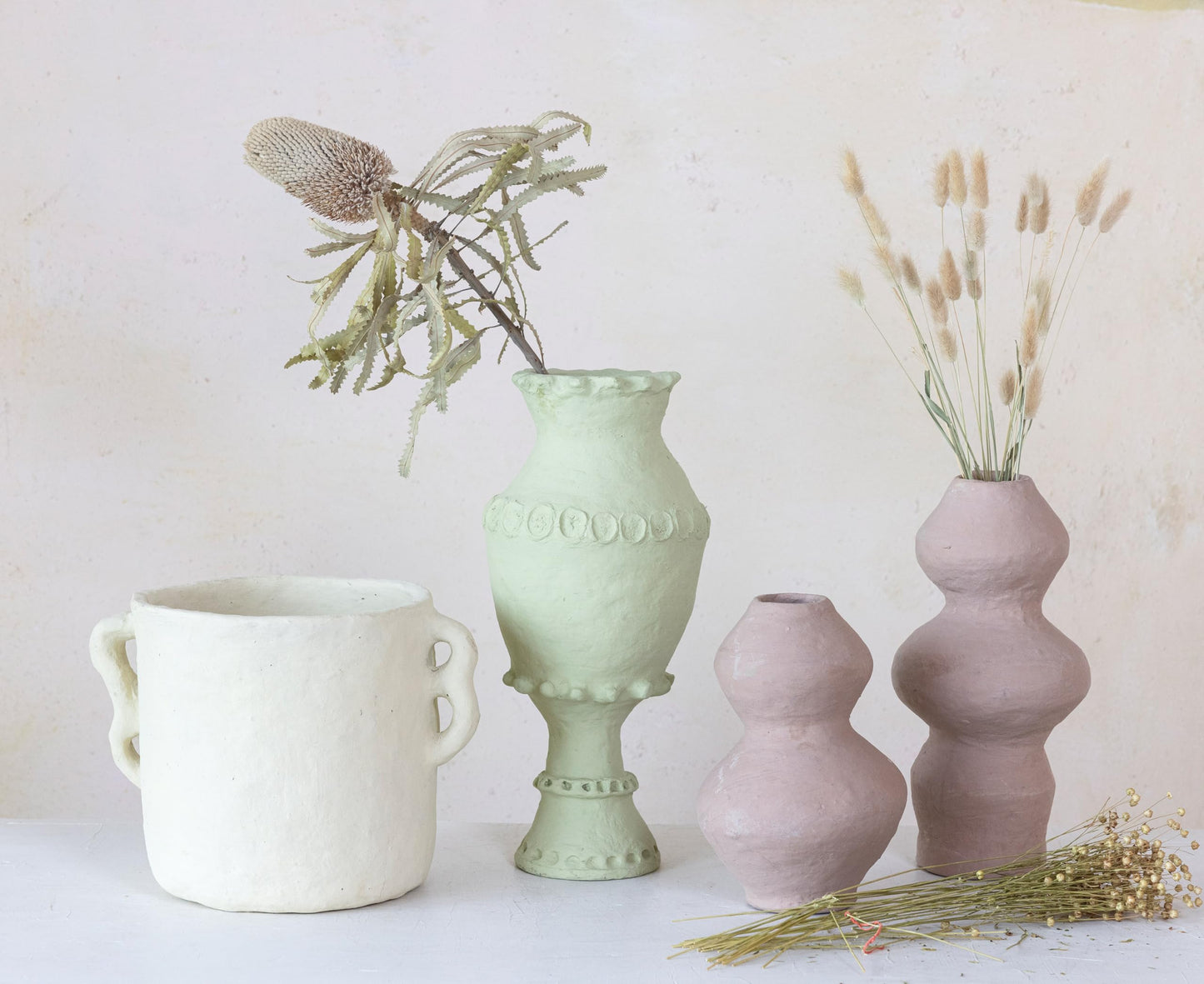 Creative Co-Op Handmade Paper Mâché Vase with Embossed and Debossed Design, Mint