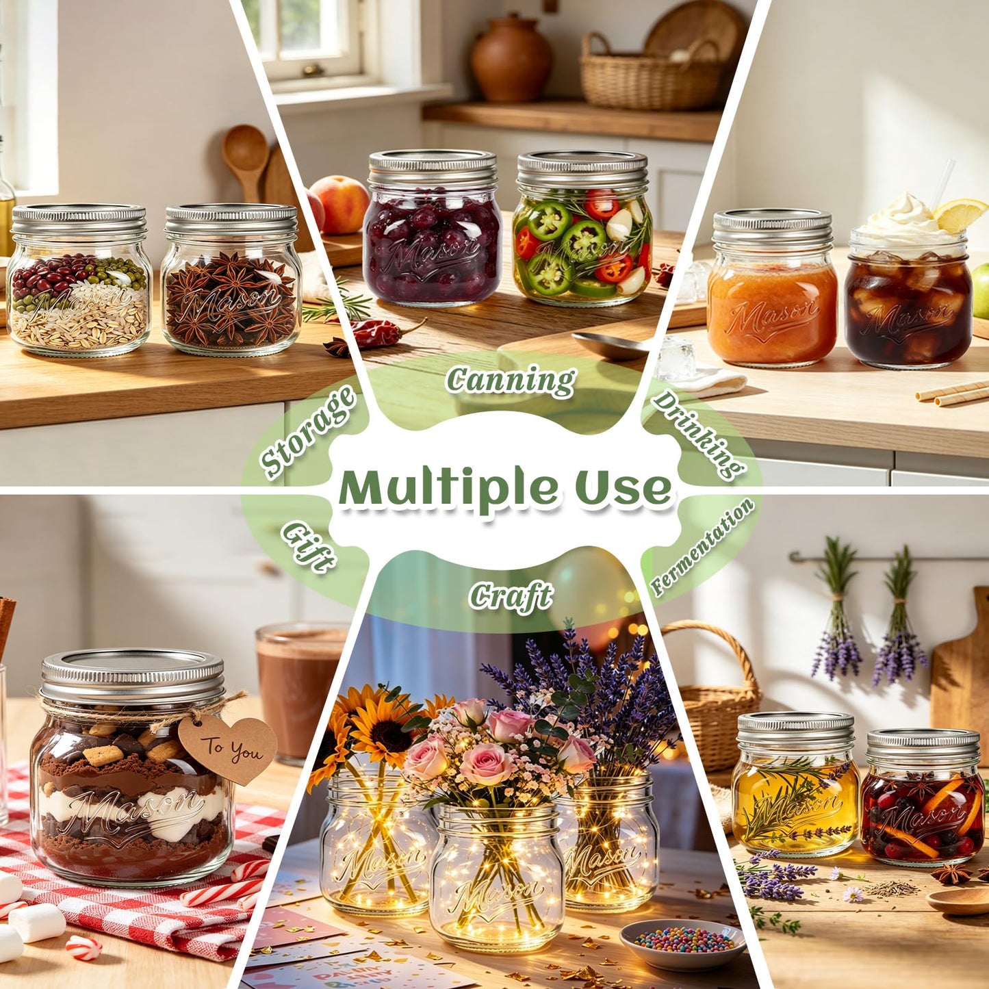 BIGIVACA 16 oz Wide Mouth Mason Jars, 12 Pack Canning Jars with Embossed Fruit Pattern, Glass Jars for Food Storage, Preserving, Pickling, Meal Prep, DIY Crafts and Home Decor