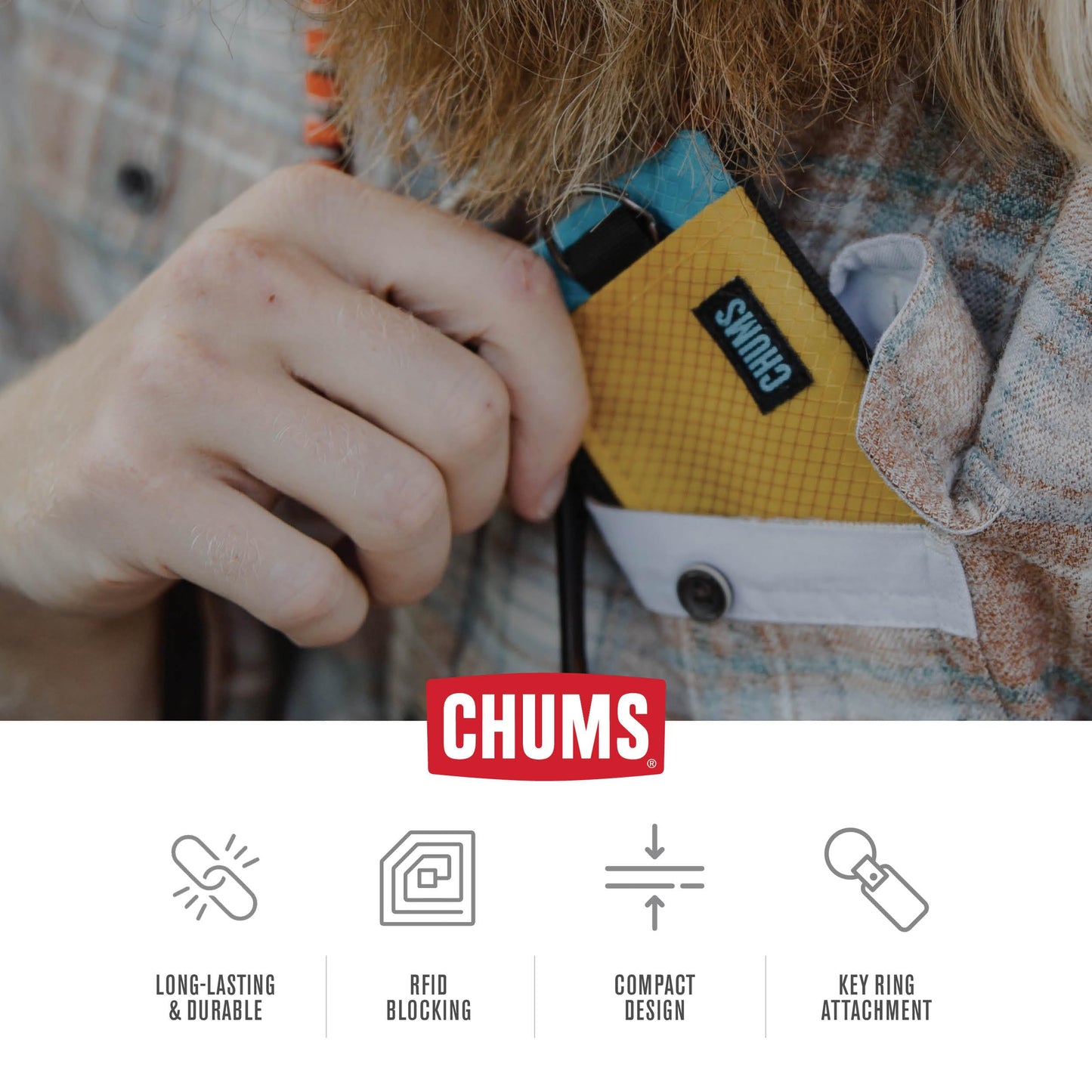 Chums Surfshorts Wallet - Lightweight Slim Wallet with RFID Blocking Card & Clear ID Window - Zippered, Water Resistant w/Key Ring (Berry/Melon)
