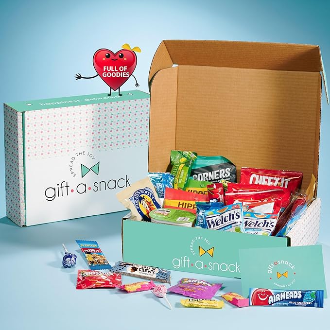 Gift A Snack - Halloween Trick or Treats Snack Box Variety Pack Care Package + Greeting Card (40 Count) Birthday Sweet Treats Gift Basket, Candies Chips Crackers Bars, Office Food Assortments