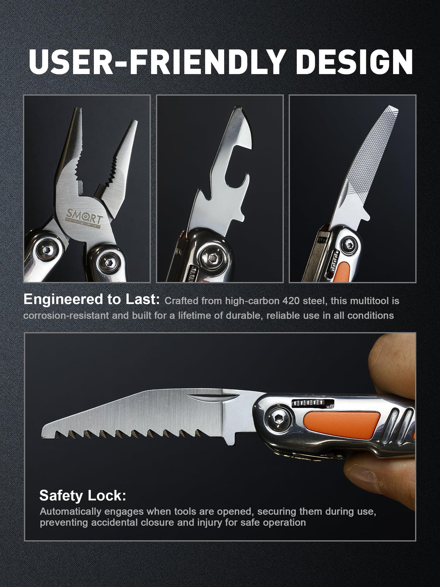 SMART JERRY 14-in-1 Multitool Pliers with Sheath | Self-Locking Foldable Multi Tool for DIY, Home, Garden, Camping | Stainless Steel EDC Pocket Knife | Gifts for Men, Dad, Husband