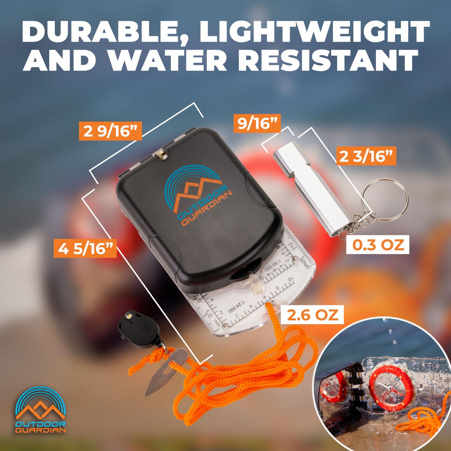 Outdoor Guardian Pathfinder Sighting Compass - Precise Navigation, Hiking and Orienteering Mirror Compass with Luminous Bezel, Adjustable Declination, Clinometer, LED and Survival Whistle, Scout Gifts
