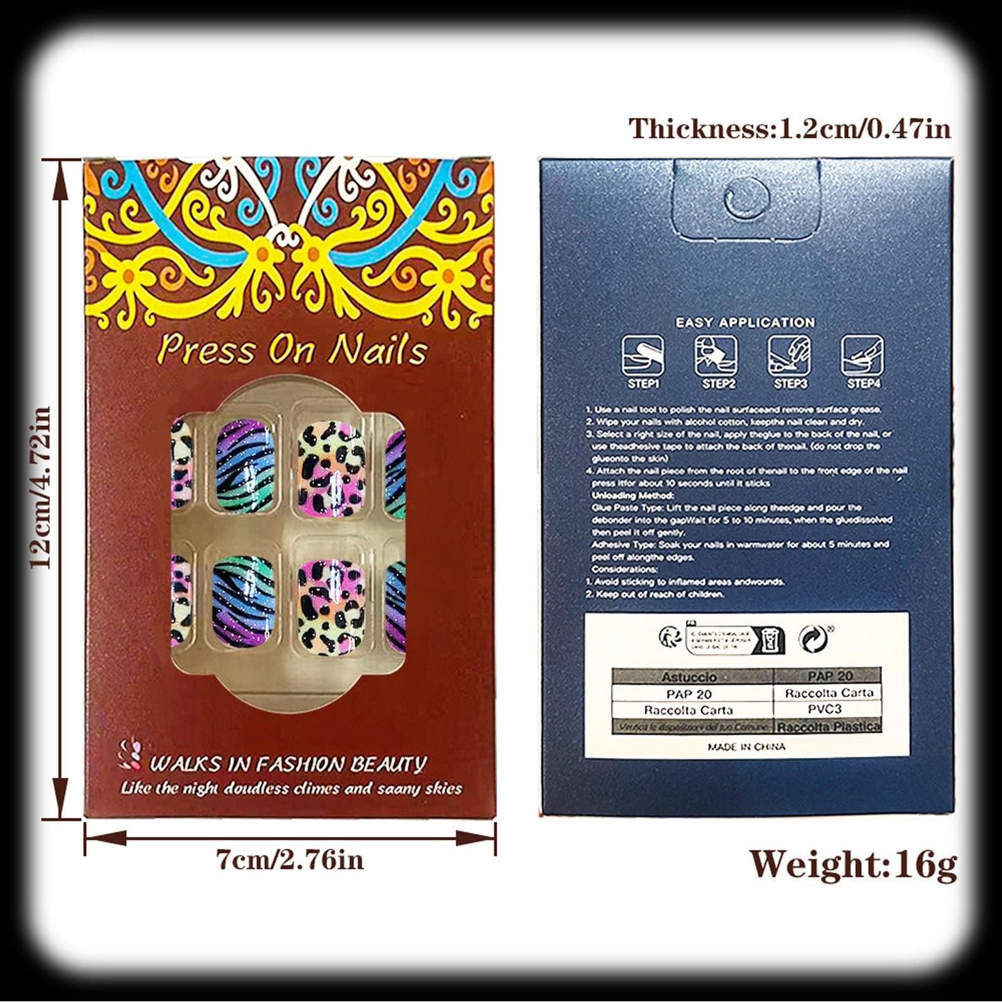 Rainbow Leopard Print Press on Nails for Women Glue on Nails Short Square Fake Nail, with Neon Gradient Glitter Designs Colorful False Nail Press ons Artificial Acrylic Kit for Women 24Pcs