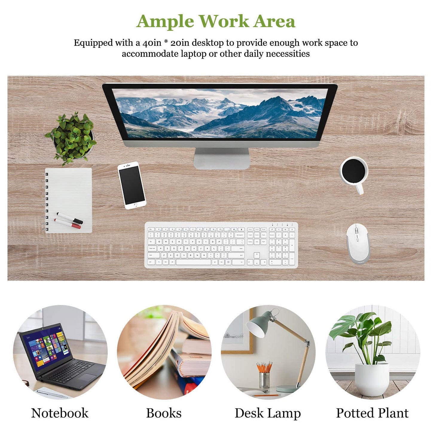 PayLessHere | 39 Inch Computer Desk | Nature | Office Desk with Metal Frame, Adjustable Feet | Water-Resistant, Scratchproof Surface | Sturdy Writing Table for Home Office or Study | Pack of 1