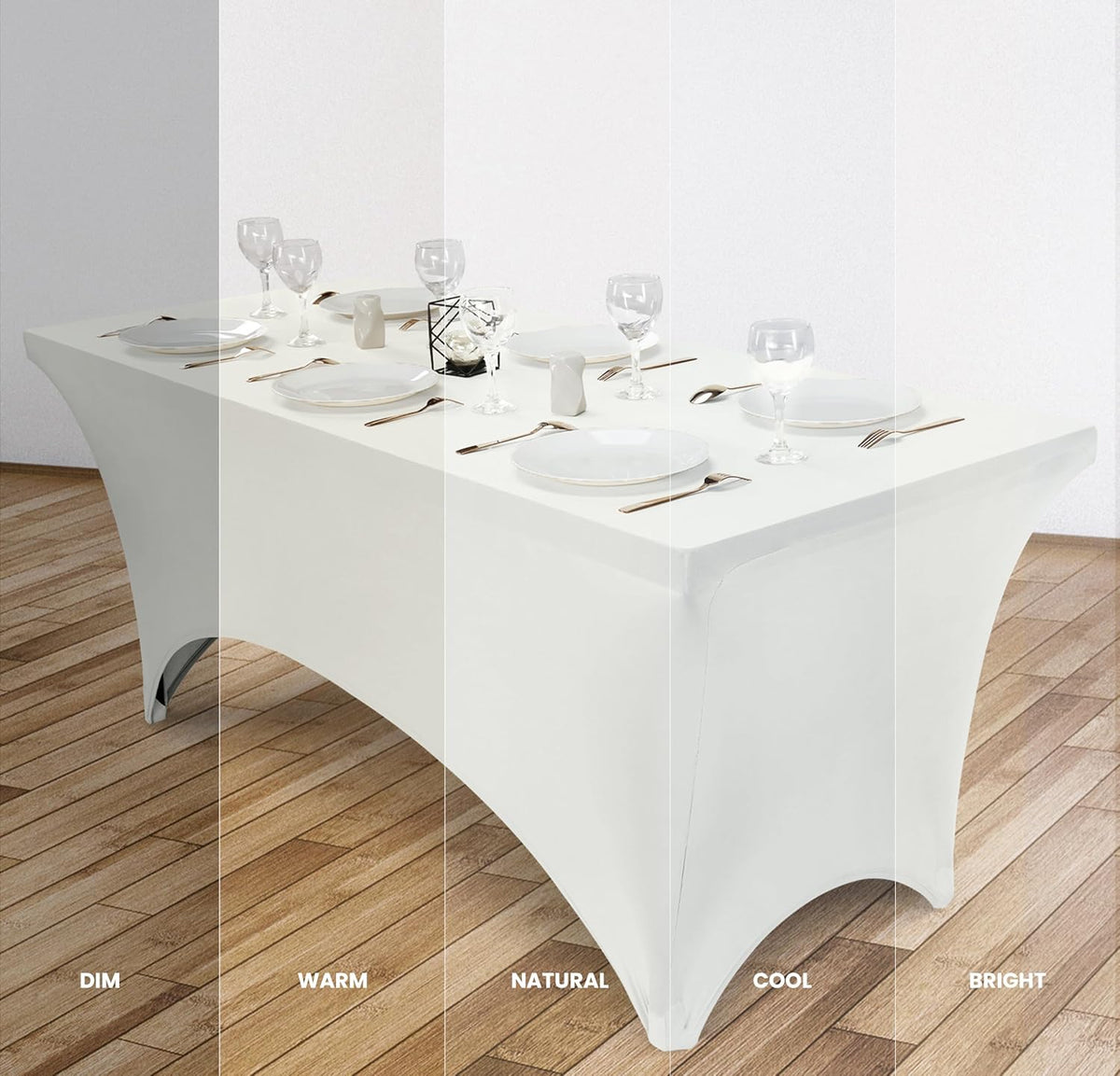 Utopia Kitchen 8FT Spandex Tablecloth [2 Pack, White] 200 GSM Stretch, Fitted, Washable and Wrinkle Resistant Table Cloth Rectangle Cover for Trade Shows, Wedding, Parties [96Lx30Wx30H Inch]