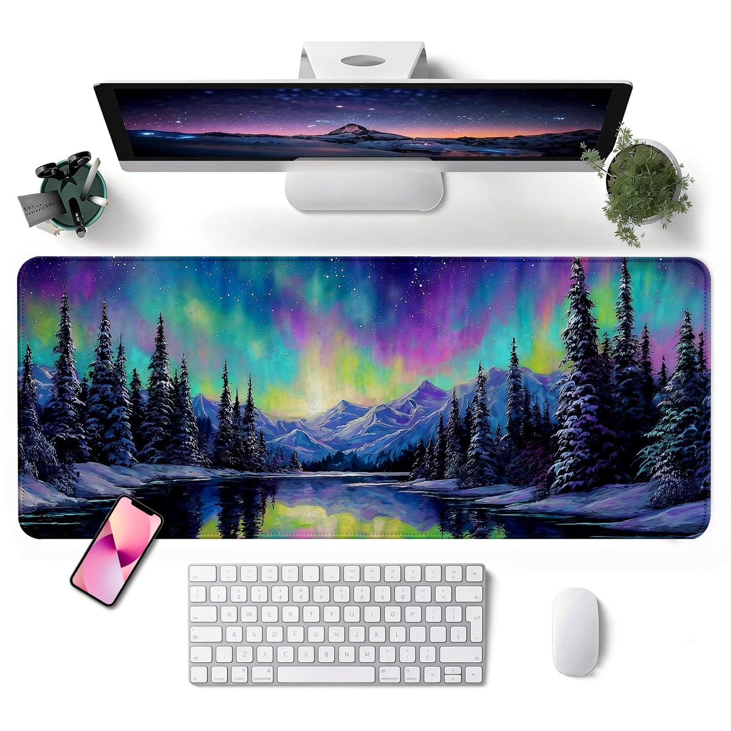 GooodiderX Mouse Pad, Scenery Mousepad, Large Size 31.5x11.8in, Mouse Pads with Stitched Edge & Rubber Non-Slip Bottom, Designed for Gaming, Home, Office (Aurora)