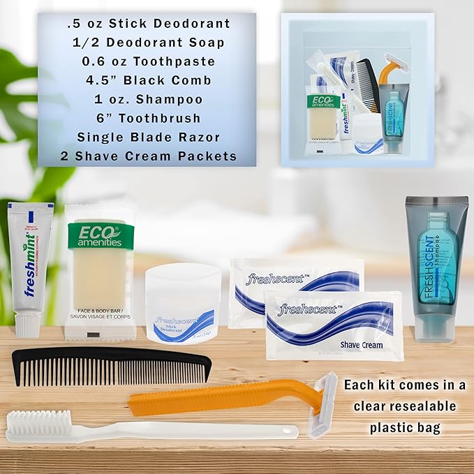 Moda West 96 Kits - Bulk Case of Wholesale Deluxe Toiletries for Men, Women, Travel, Charity, Homeless Shelters, 96 Disposable Hygiene Kits, Perfect for Hotels, Emergency Prep, and Donations