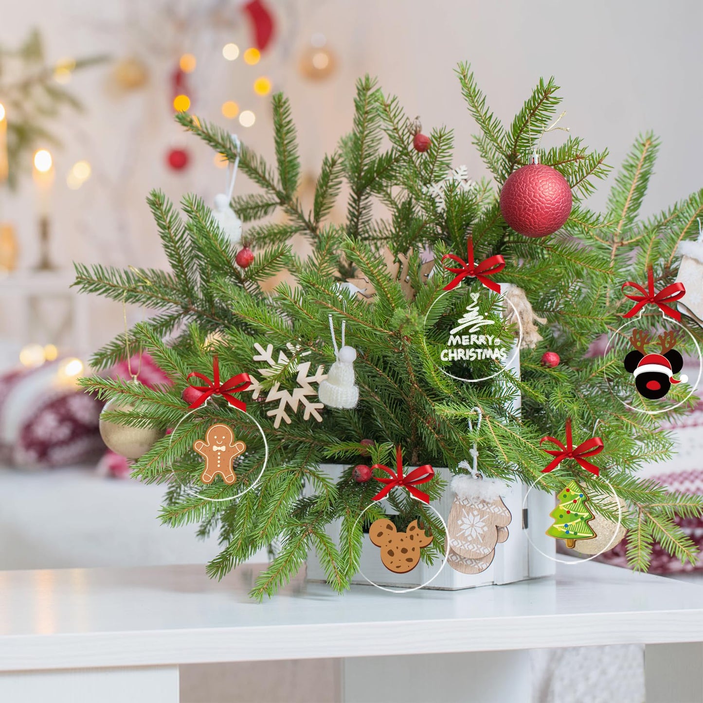 30 Pack Christmas Tree Ornaments Blanks - 4 Inch Clear Round Acrylic Flat Disc Ornaments Blanks Christmas DIY Crafts Transparent Circle Discs for Xmas Winter New Year Party Hanging Decorations