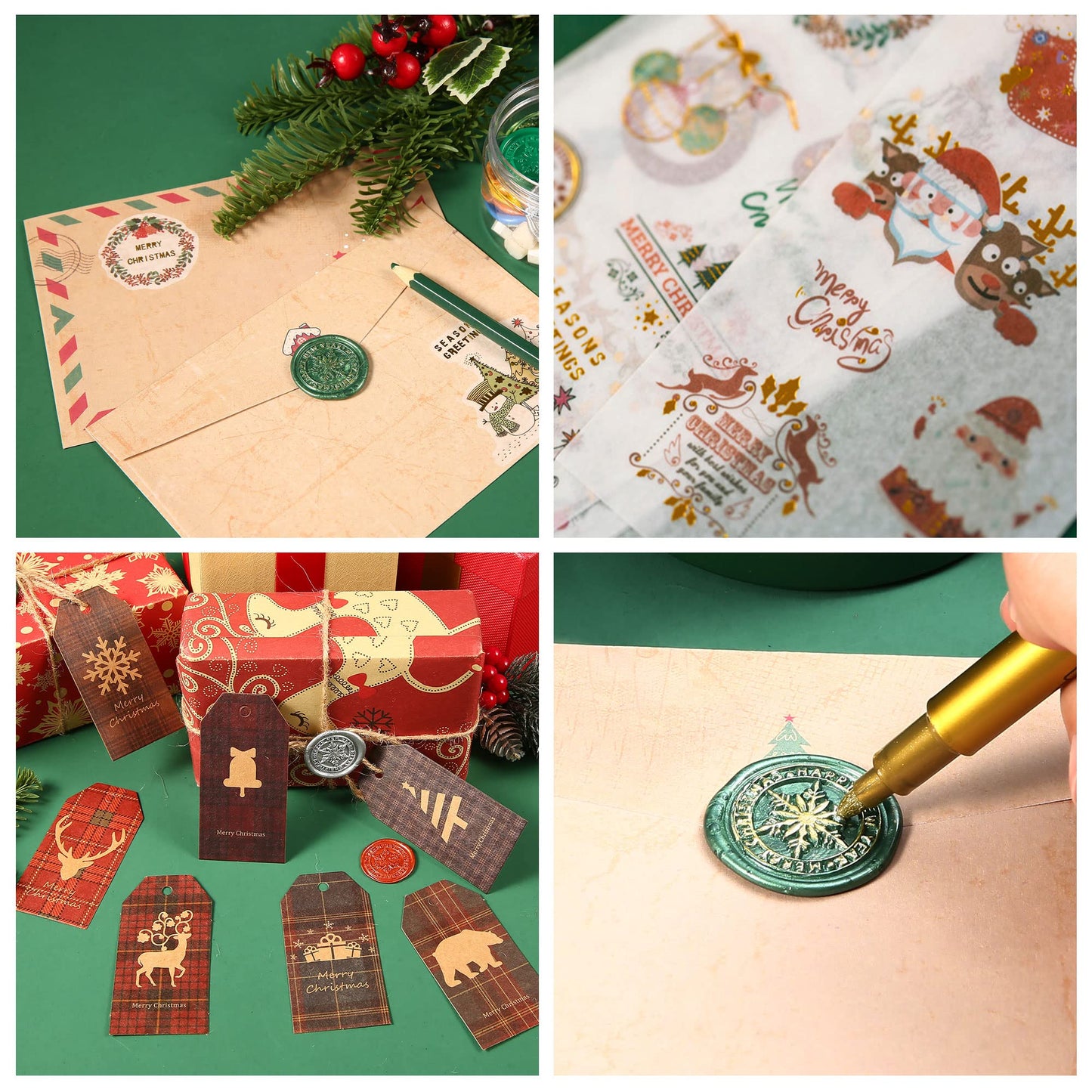 Comealltime Christmas Wax Seal Kit with Snow Sealing Stamp, 25 Colors Sealing Beads Beginner's Set with Warmer, Xmas Washi Stickers, Envelope, Candle, Wax Seal Stamp Kit for Gift and Craft