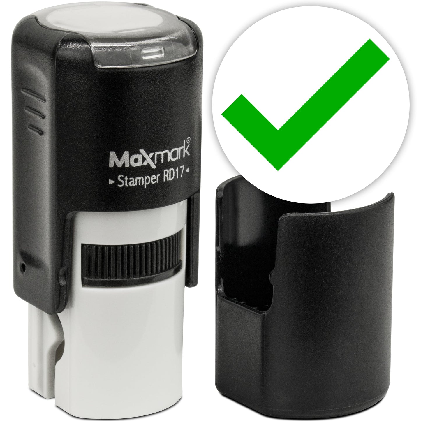MaxMark Round Self Inking Emoji Stamp - Check - Green Ink
