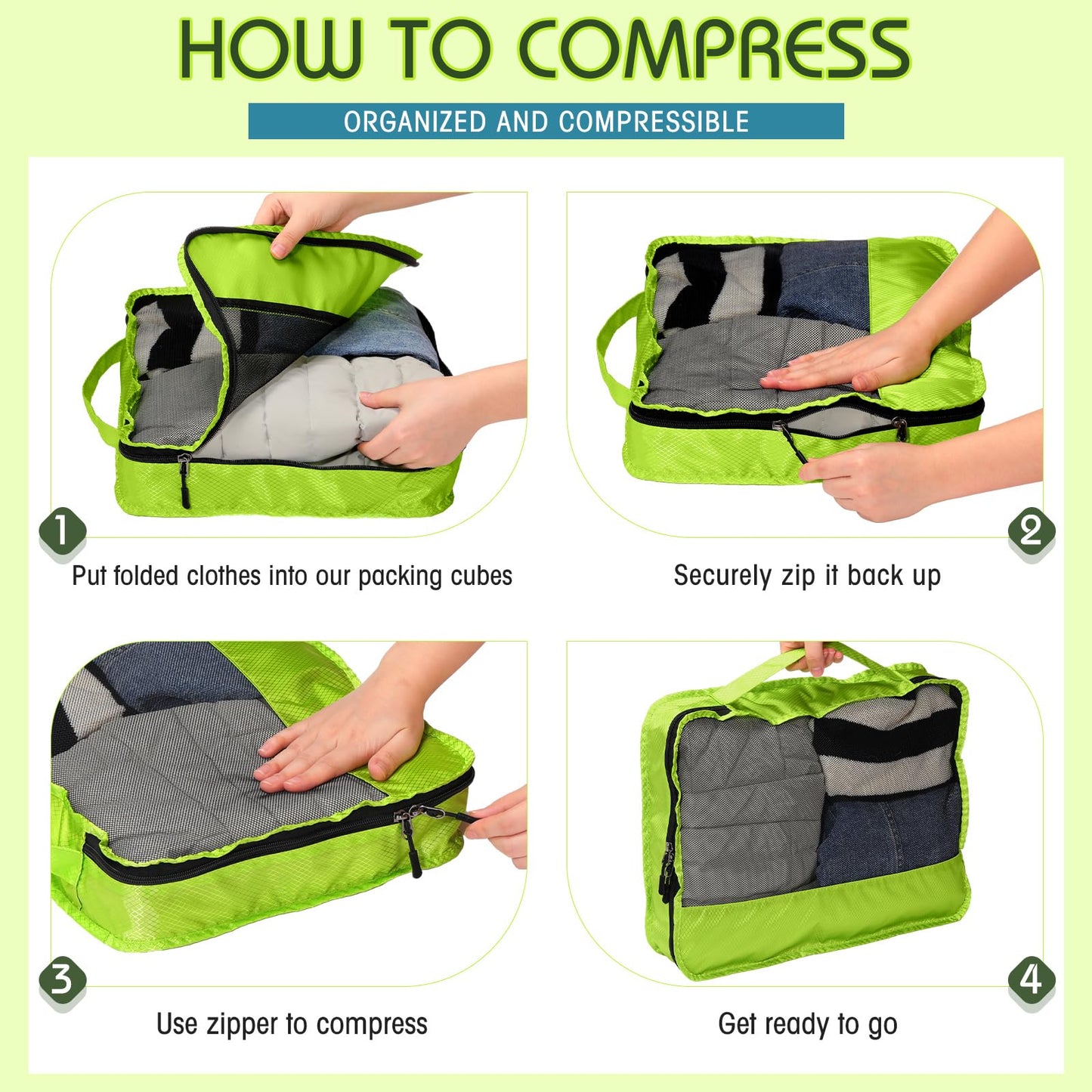 Bulyoou 5 Pcs Packing Cubes for Suitcase Large Travel Cubes Carry on Luggage Organizer Bags for Clothes Accessories(S,Green)
