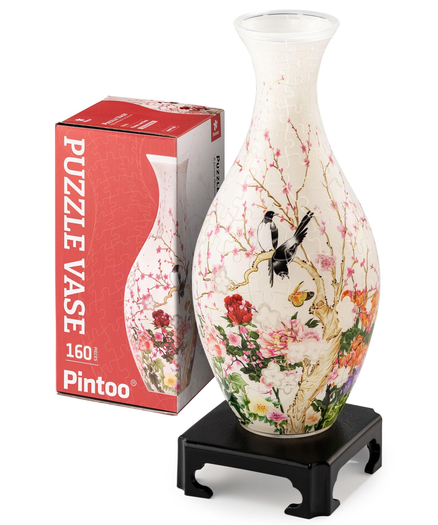 Pintoo 3D Puzzle Vase Unique Flower Vase Made by 160 Curved Plastic Puzzle Pieces House Warming Gift for Flower Arrangements and Home Decoration - [S1035] (Translucent, Flowers and Birds)