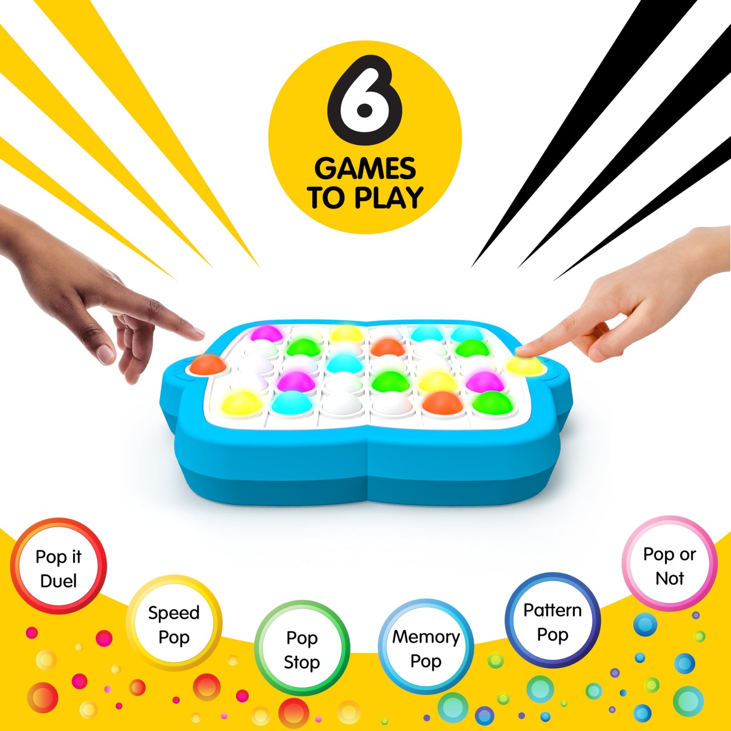 Pop It! Duel - Bubble Popping Game for 1-2 Players, 6 Ways to Play, Multicolor Light Up Fidget Toy for Kids and Adults