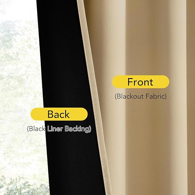 NICETOWN 100% Blackout French Door Curtain, Privacy Door Curtains for Window, 25 X 72 Inch Long Room Darkening Blinds, Thermal Insulated Window Shades for Bedroom, 1 Panel, Biscotti Beige