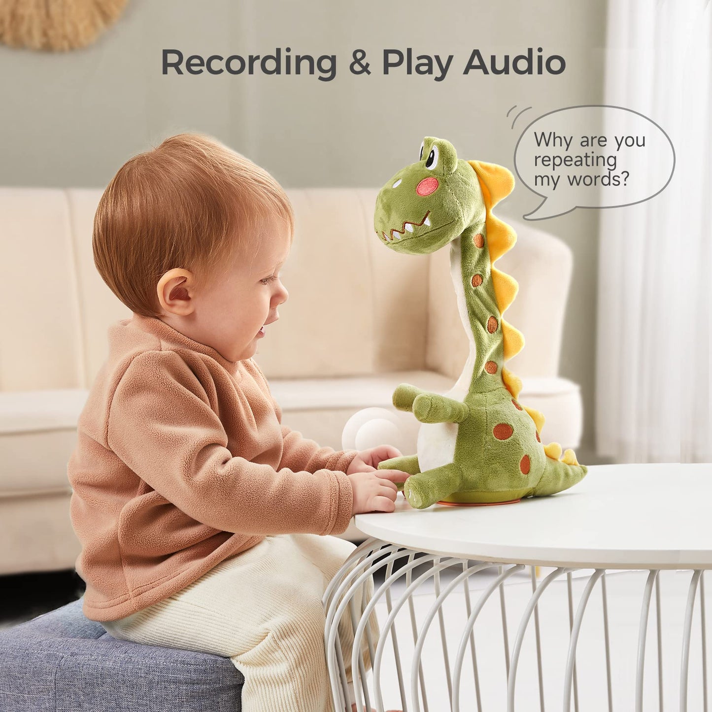 TUMAMA Dinosaur Dancing Interactive Baby Toy, Mimicking Twisted Electronic Soft Plush Toy with Talking Recording Repeat Talking, Talking Dinosaur Toys for Girls and Boys
