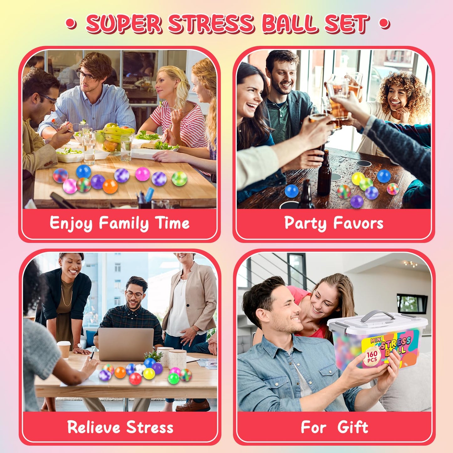 BESNEL 160 Pack Stress Balls for Adults, Bulk Squishy Ball, Stress Balls Set, Anti-Anxiety Easter Stress Relief Fidget Balls