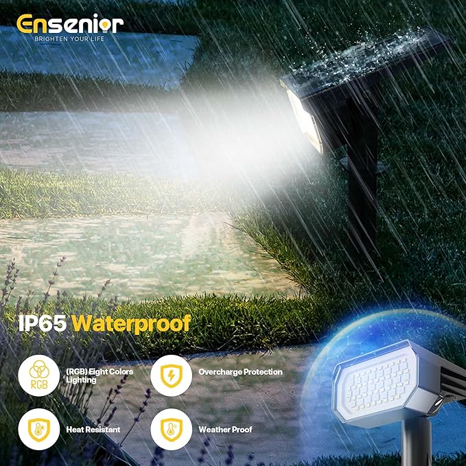 Ensenior Solar Spotlights Outdoor RGB, 7+1 Color Changing Mode Outdoor Landscape Lighting, IP65 Waterproof, Automatic ON/Off Solar Powered Spotlight Halloween Christmas Decorations (10-Pack)