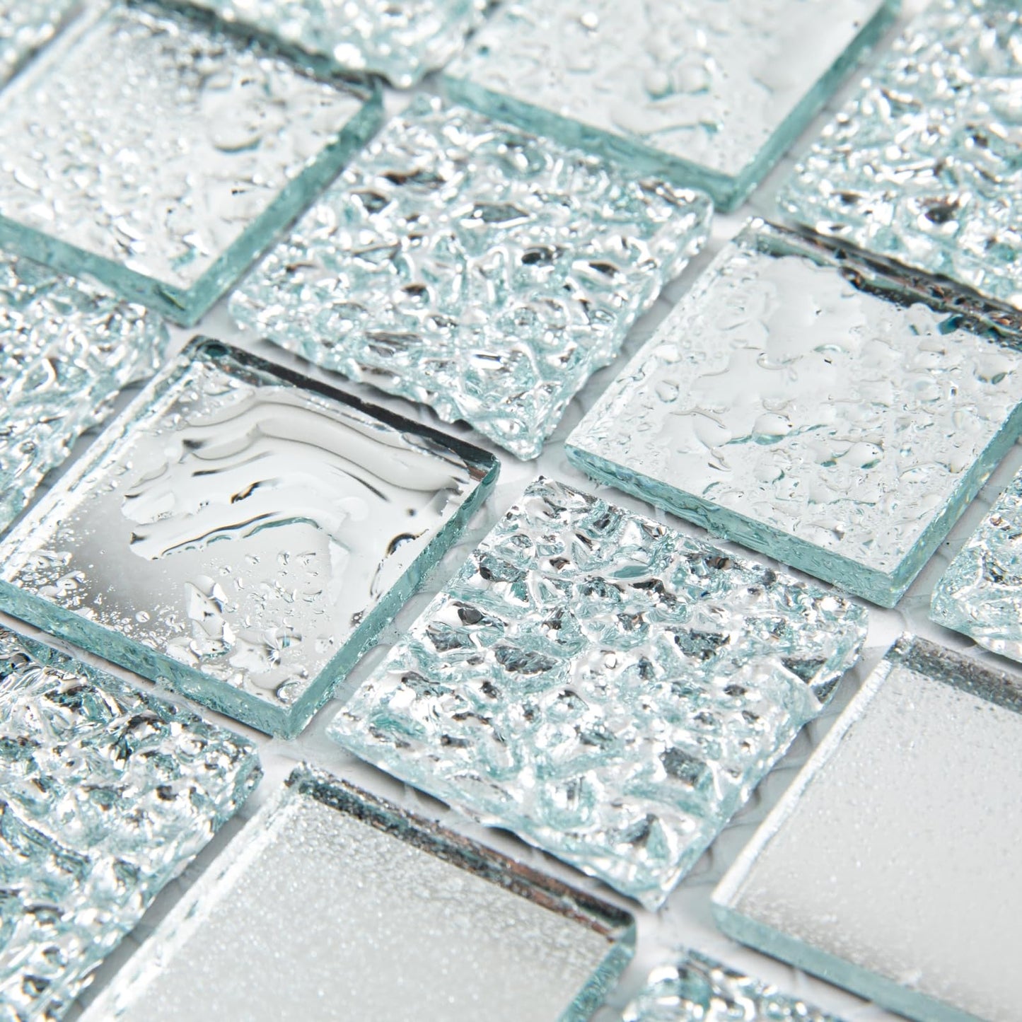 Adedeo Crystal Diamond Mirror Mosaic Tile Square Glass Mosaic Tile for Kitchen Backsplash Bathroom Wall (6 Sheets, Silver Square Flat Mirror)
