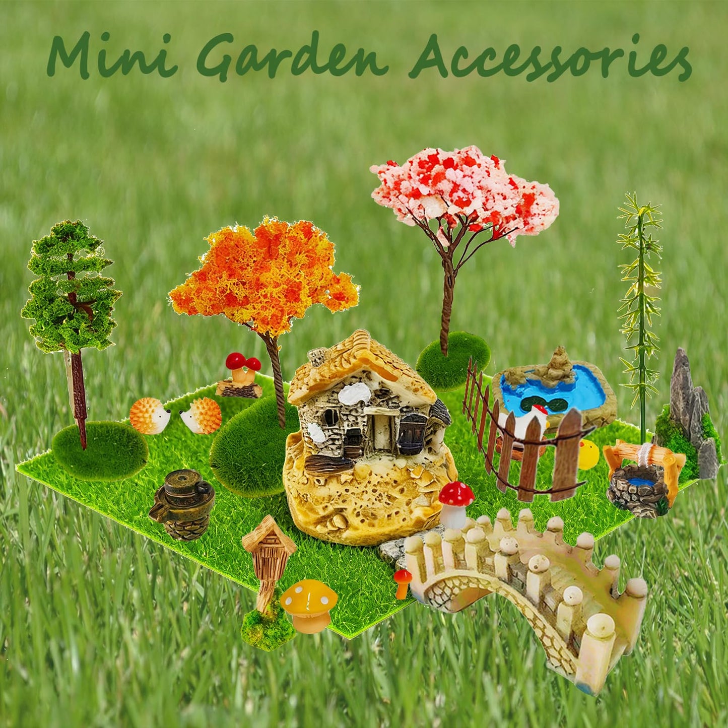 Crehaison 41 Pcs Jumping Spider Enclosure Decor Kit - Miniature Resin Animals & Landscape Figurines for Habitat, Mini Fairy Garden Accessories