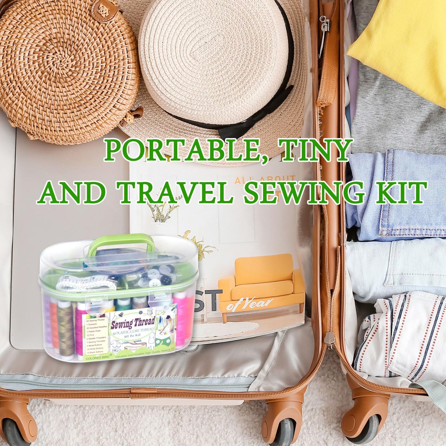 40 Spools of Sewing Thread,Gift Box Portable Basic Sewing Repair Kits (Green)