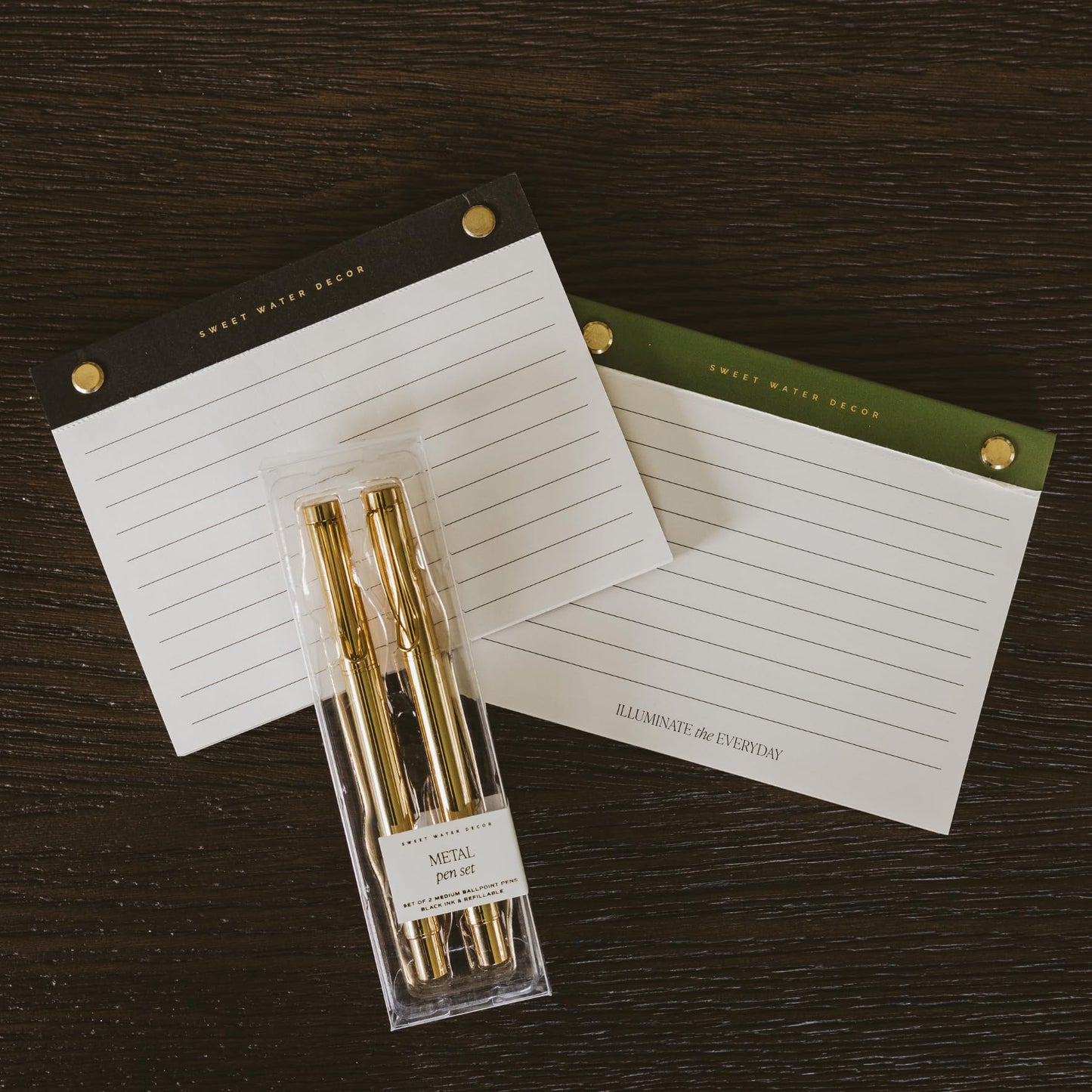 Sweet Water Decor Elegant Gold Metal Pen Set, Refillable Black Ink Ballpoint Pens for Home, Office & School, Chic Desk Accessories for Women, Cute Journaling & Writing Gift for Teachers and Students
