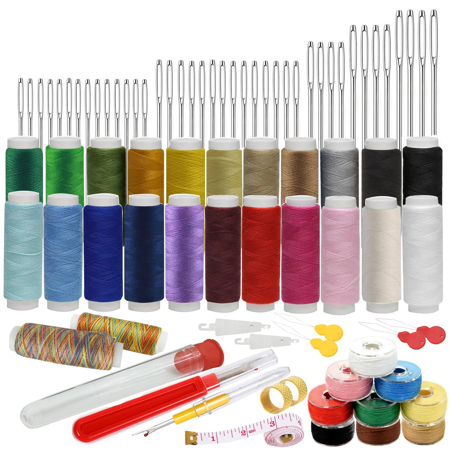 84PCS Sewing Kit 5 Size Big Eye Stainless Steel Needles for Hand Sewing Needle and Thread Kit with Threaders, Bobbins,Thimbles,Seam Rippers Accessories and Supplies Tools for Adults Beginners