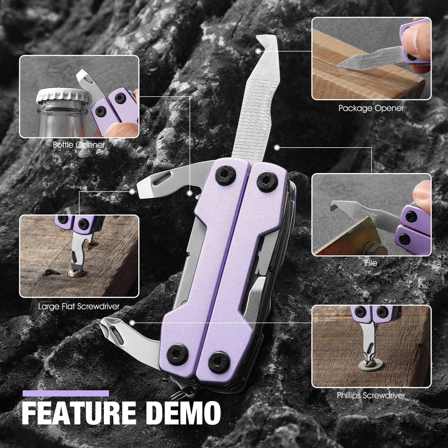 Multitool with Pocket Knife,Gifts for Men and Women, 11-in-1 Mini EDC Multitool with Screwdriver, Scissors, SIM Extractor and Bottle Opener, Perfect for Outdoor, Hiking, Simple Repair (Purple)