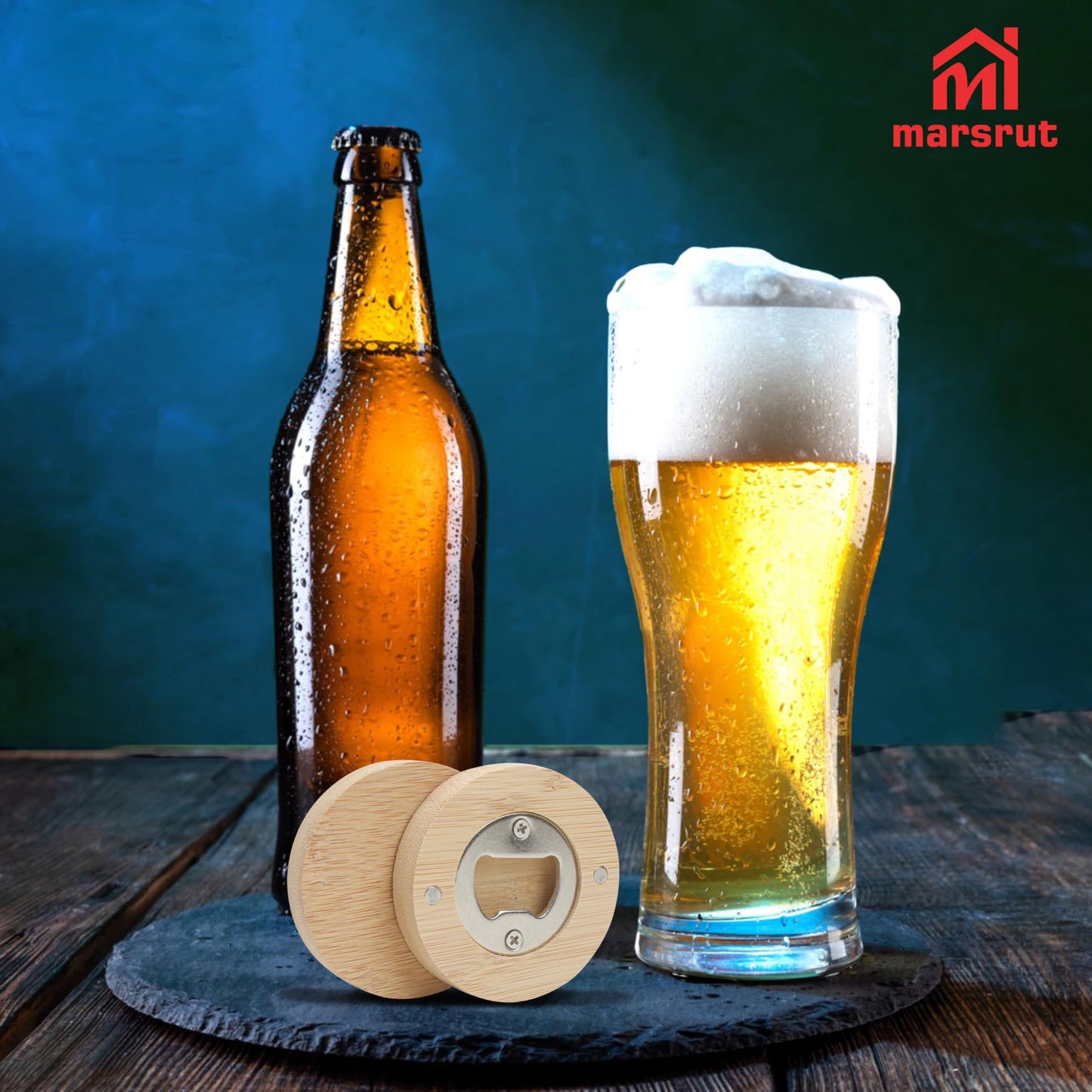 30pcs Bamboo Bottle Opener, Wood Bulk Wooden Openers, Fridge Magnet Round Beer Opener, 2.6" Magnetic Sticker for DIY Bar Decoration Refrigerator Coaster Gift Guest Lover Wedding Kitchens Home Parties
