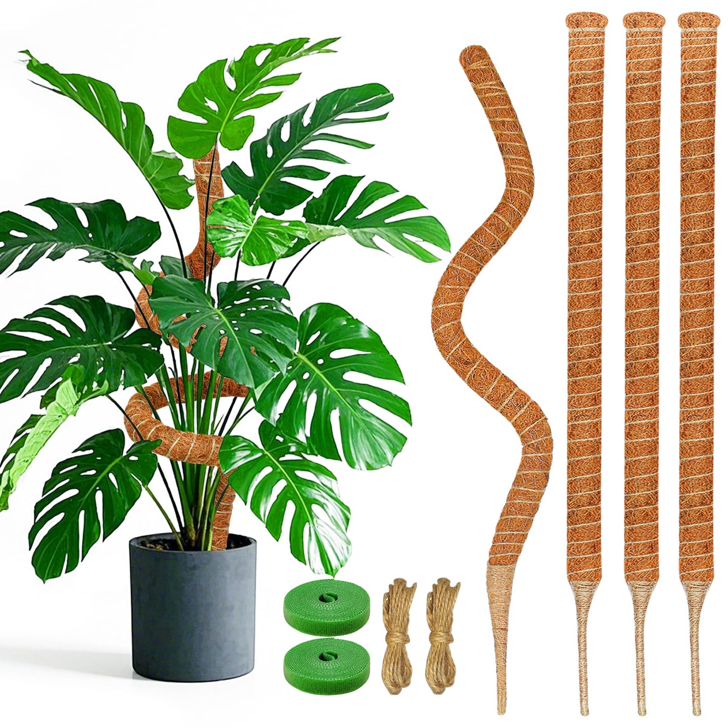 Dimpoo 4 Pack 28 Inch Moss Pole Monstera Plant Support, Coir Moss Poles for Climbing Indoor Plants, Bendable Plant Stake Trellis for Potted Plant, Pothos, Philodendron