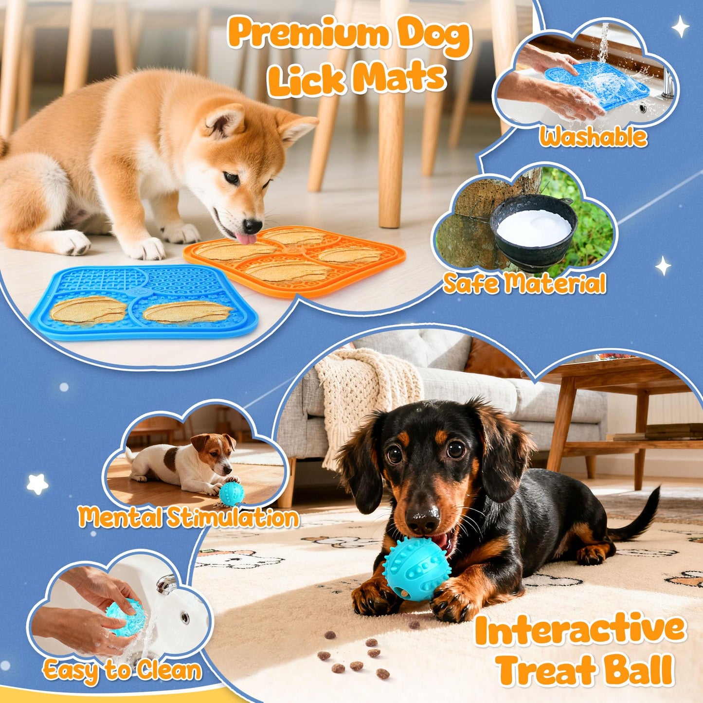 PatsFran Heartbeat Puppy for Dogs, Lick Mats & Treat Ball– All-Round Calming Kit for Anxiety Relief, Sleep Aid & Behavior Training, Puppy Essentials to Keep Them Busy（4 Pcs）