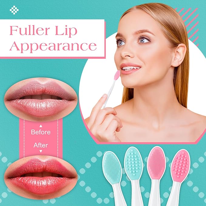 Patelai 24 Pcs Silicone Exfoliating Lip Scrub Brush with Container Double Sided Silicone Lip Scrubber Soft Cleaning Brush for Men Women Lightening for Dark Lips(Pink, Green)