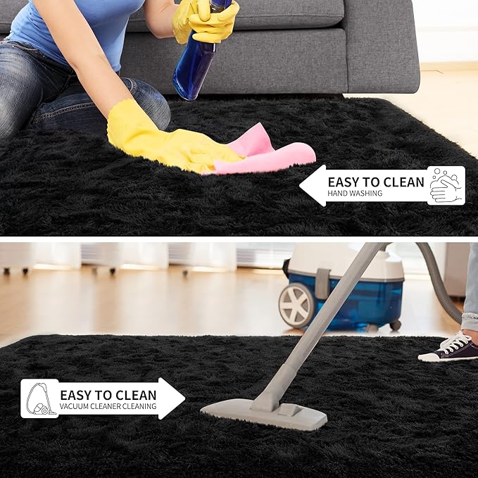 Tepook Area Rugs 8x10 for Living Room, Super Soft Fluffy Rugs for Bedroom, Modern Shaggy Rug Fuzzy Carpets for Kids, Plush Indoor Nursery Home Decor Rug with Non-Slip Bottom, Black
