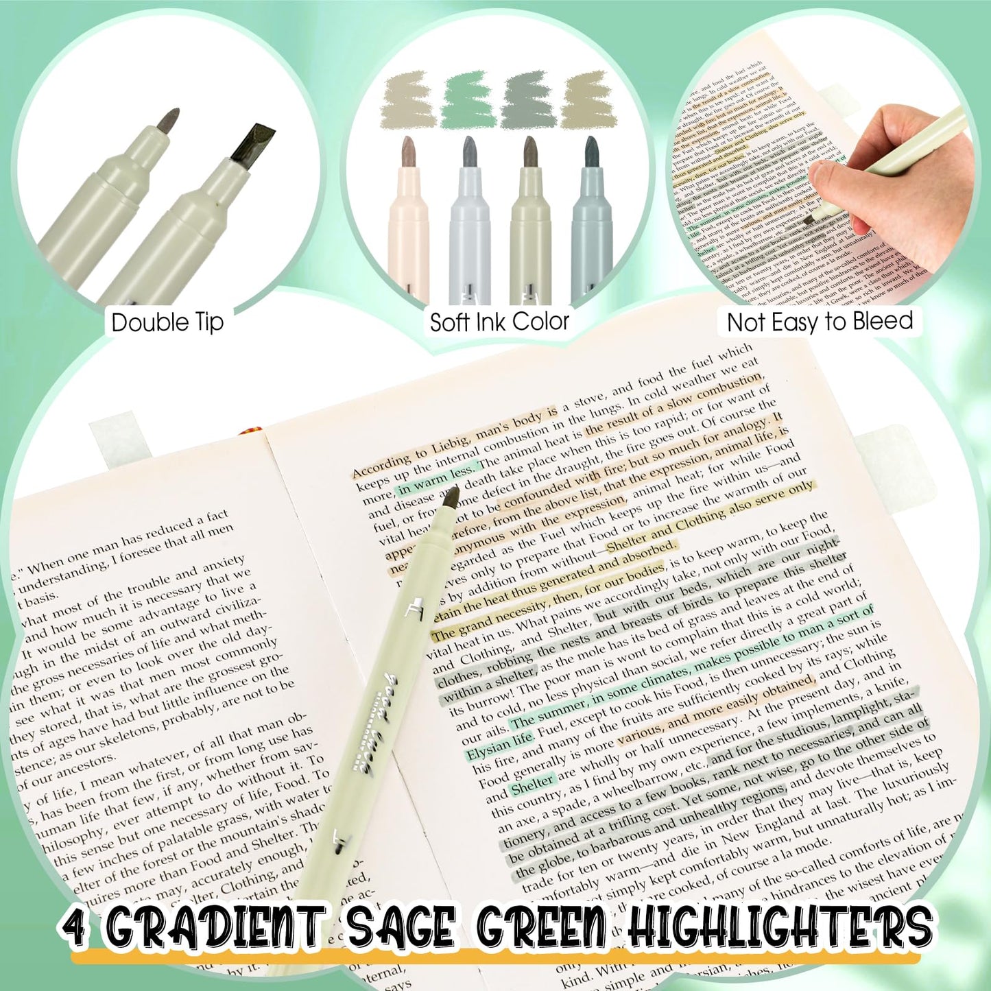 Janlaugh 38 Pcs Aesthetic College School Supplies with Pen Case Sticky Notes Gel Pens Highlighters Correction Tapes Back to School Stationery Kit(Green Color,Classic)