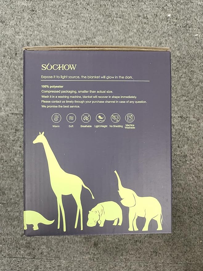 SOCHOW Glow in The Dark Throw Blanket 50 x 60 Inches, Jurassic Dinosaur Pattern Soft Cozy Flannel Fleece Blanket for Sons Daughters, All Seasons Navy Blue Presents Blanket for Preteens Teens
